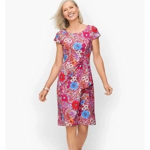 Talbots Island Floral Paisley Dress XL Knot Tie Catalina Cloth Short Sleeve Pink